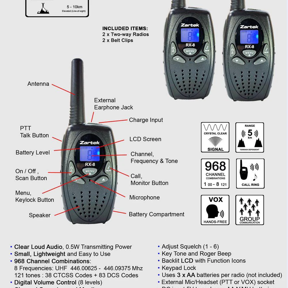 Zartek RX8 Two-Way Radio | RX8-TWINPACK - Image 2